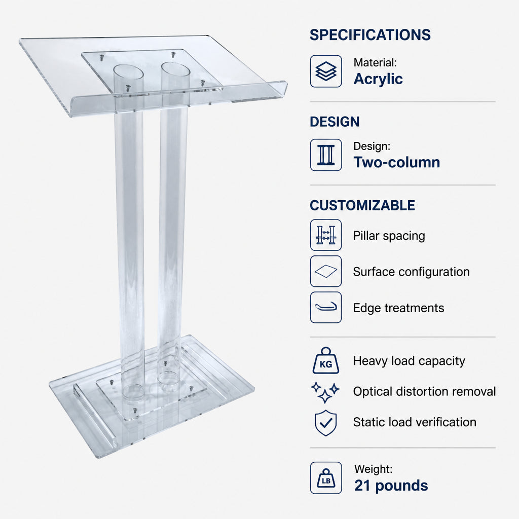 Acrylic Lectern 2 Column - FREE SHIPPING! · Acrylic lectern specifications infographic