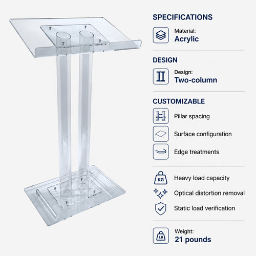 Acrylic Lectern 2 Column - FREE SHIPPING! · Acrylic lectern specifications infographic