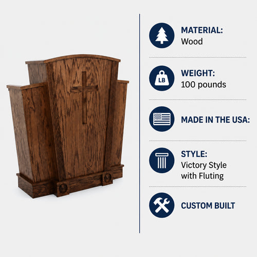 Church Wood Pulpit Victory Style with Fluting 310 - FREE SHIPPING! · Pulpit specifications infographic