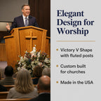 Church Wood Pulpit Victory Style V Shape with Fluting 300 - FREE SHIPPING! · Split layout: pulpit in use with benefit callouts