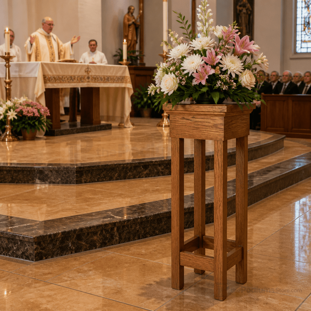 Tiered Wood Church Flower Stand (PS-400) Flower Stand NO 400FLW Light Oak 35 - thePodiumsStore