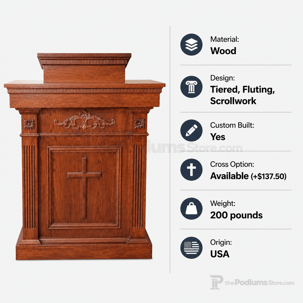 Tiered Wood Church Pulpit (PS-TSP-120) Church Wood Pulpit TSP-120 Light Oak 35 No Cross - thePodiumsStore