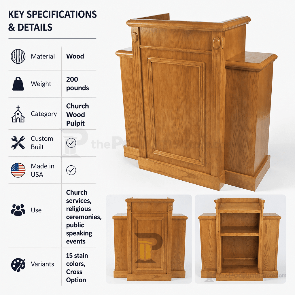 Tiered Wood Church Pulpit (PS-TWP-105) Church Wood Pulpit TWP-105 Light Oak 35 No Cross - thePodiumsStore
