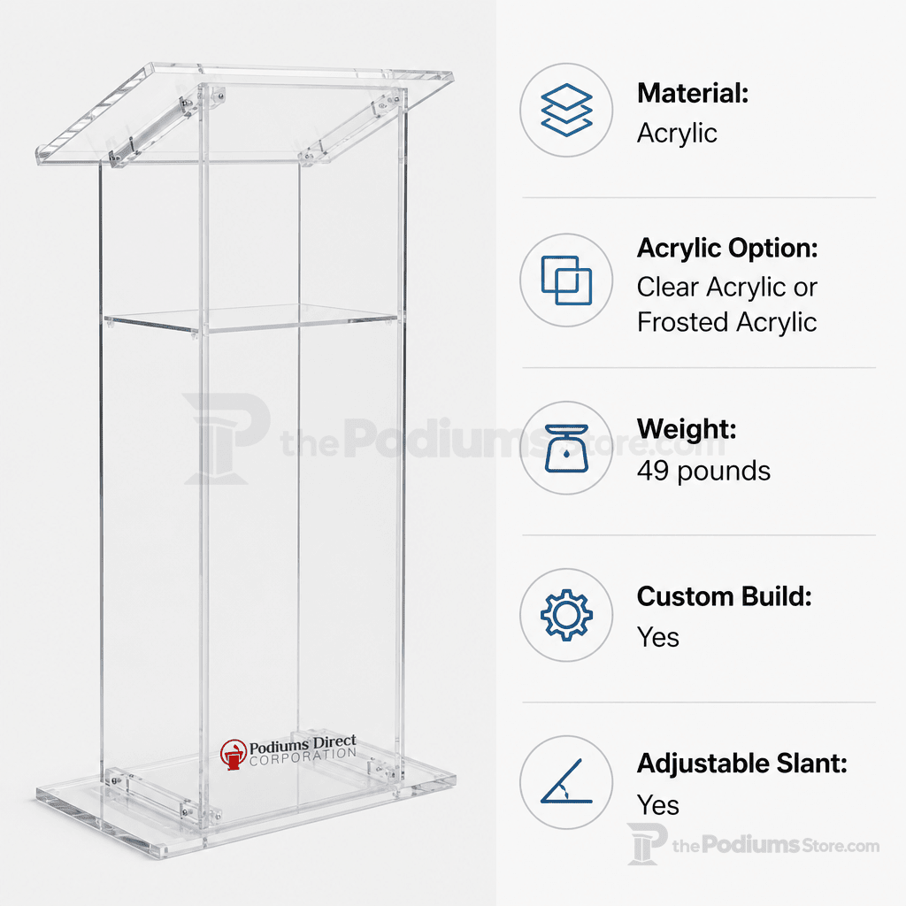 Traditional Acrylic Lectern (PS-SN3075) Acrylic Lectern LECTKD Clear Acrylic - thePodiumsStore