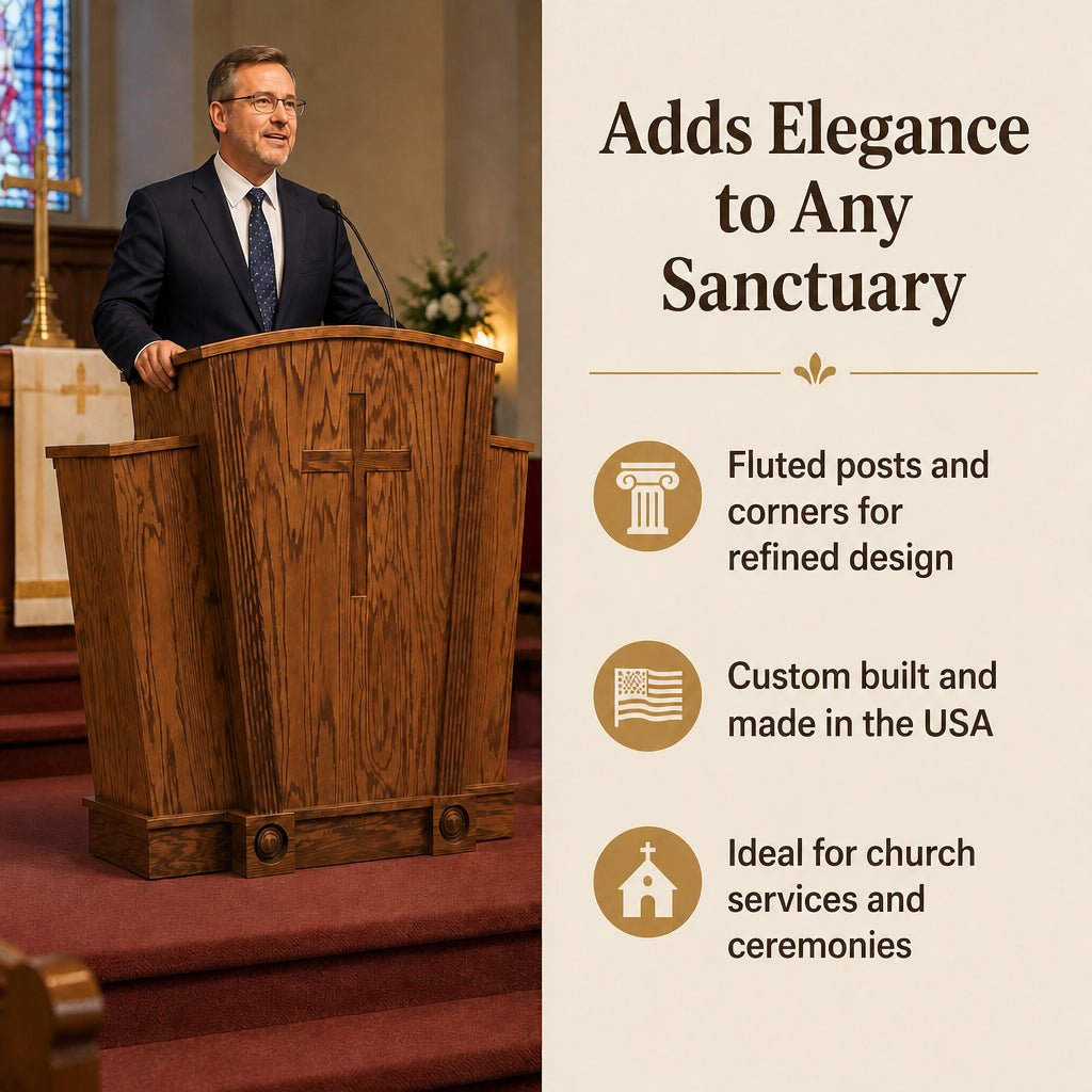 Victory Fluted Wood Church Pulpit (PS-310) Church Wood Pulpit 310 Light Oak #35 - thePodiumsStore
