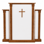 White Cross & Scrollwork Wood Church Pulpit (PS-PD900-W) Church Wood Pulpit 900W Light Oak 35 - thePodiumsStore