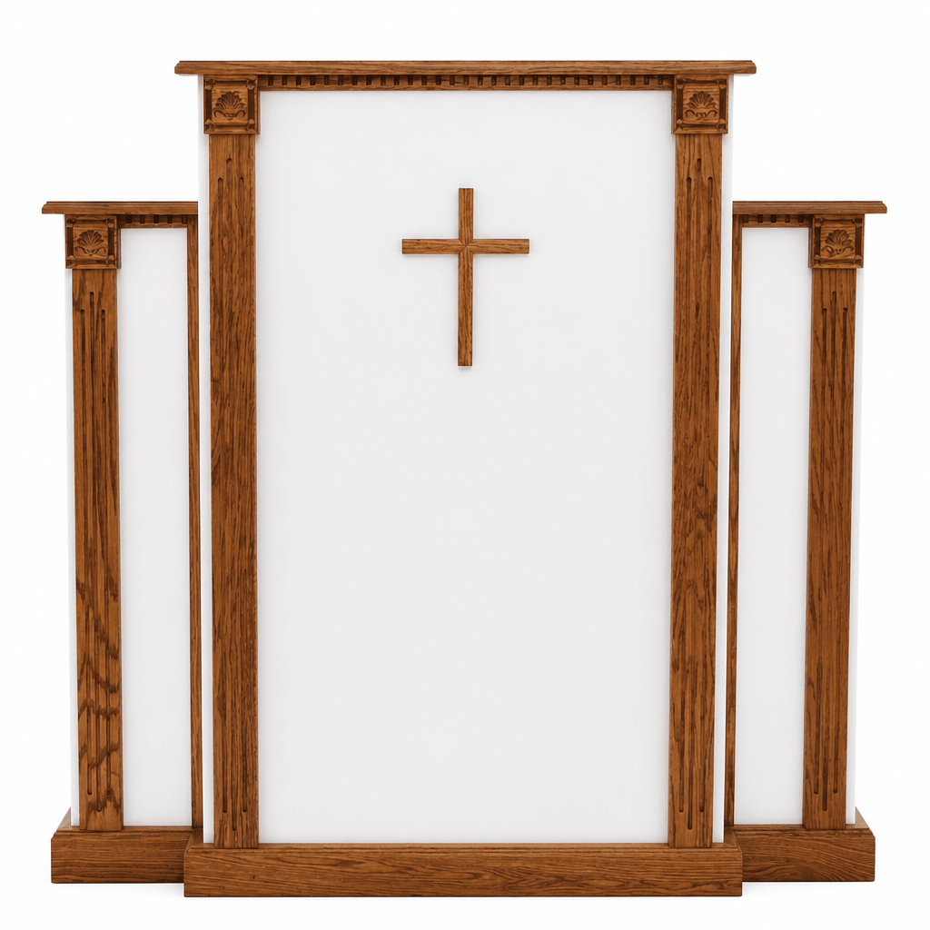 White Cross & Scrollwork Wood Church Pulpit (PS-PD900-W) Church Wood Pulpit 900W Light Oak 35 - thePodiumsStore