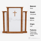 White Cross & Scrollwork Wood Church Pulpit (PS-PD900-W) Church Wood Pulpit 900W Light Oak 35 - thePodiumsStore
