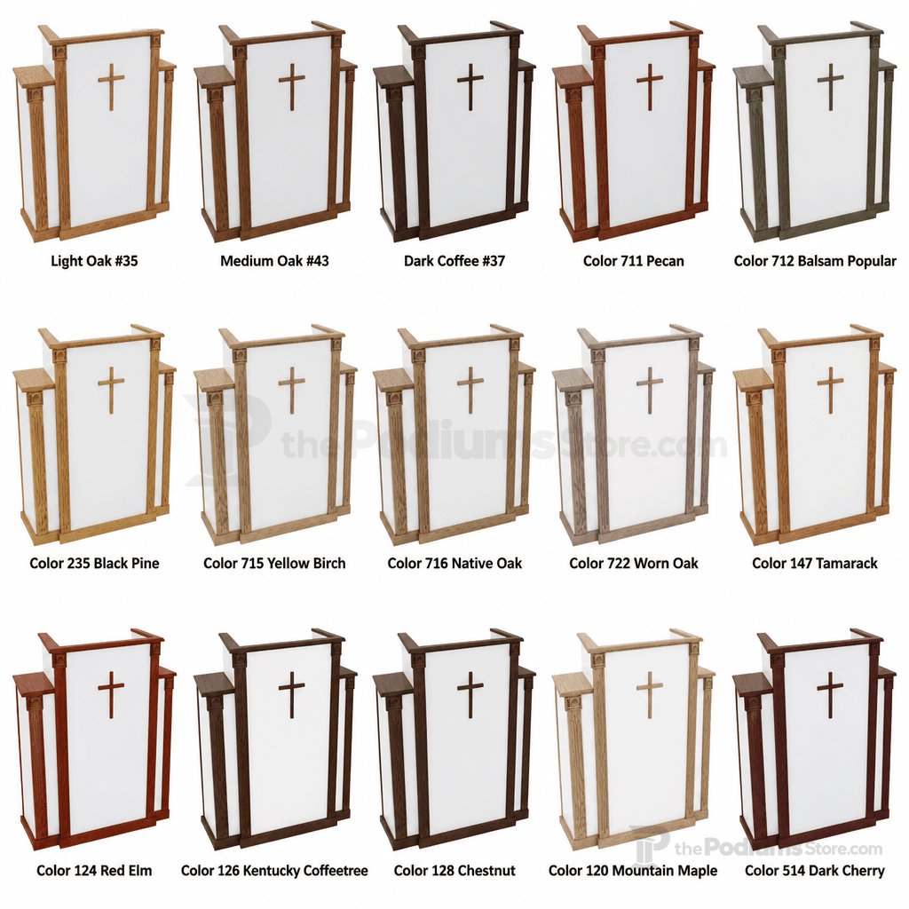 White Cross & Scrollwork Wood Church Pulpit (PS-PD900-W) Church Wood Pulpit 900W Light Oak 35 - thePodiumsStore
