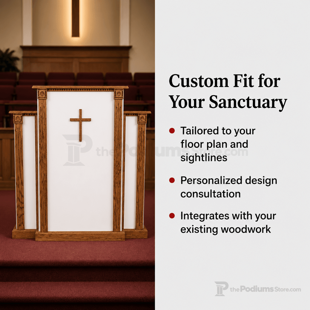 White Cross & Scrollwork Wood Church Pulpit (PS-PD900-W) Church Wood Pulpit 900W Light Oak 35 - thePodiumsStore