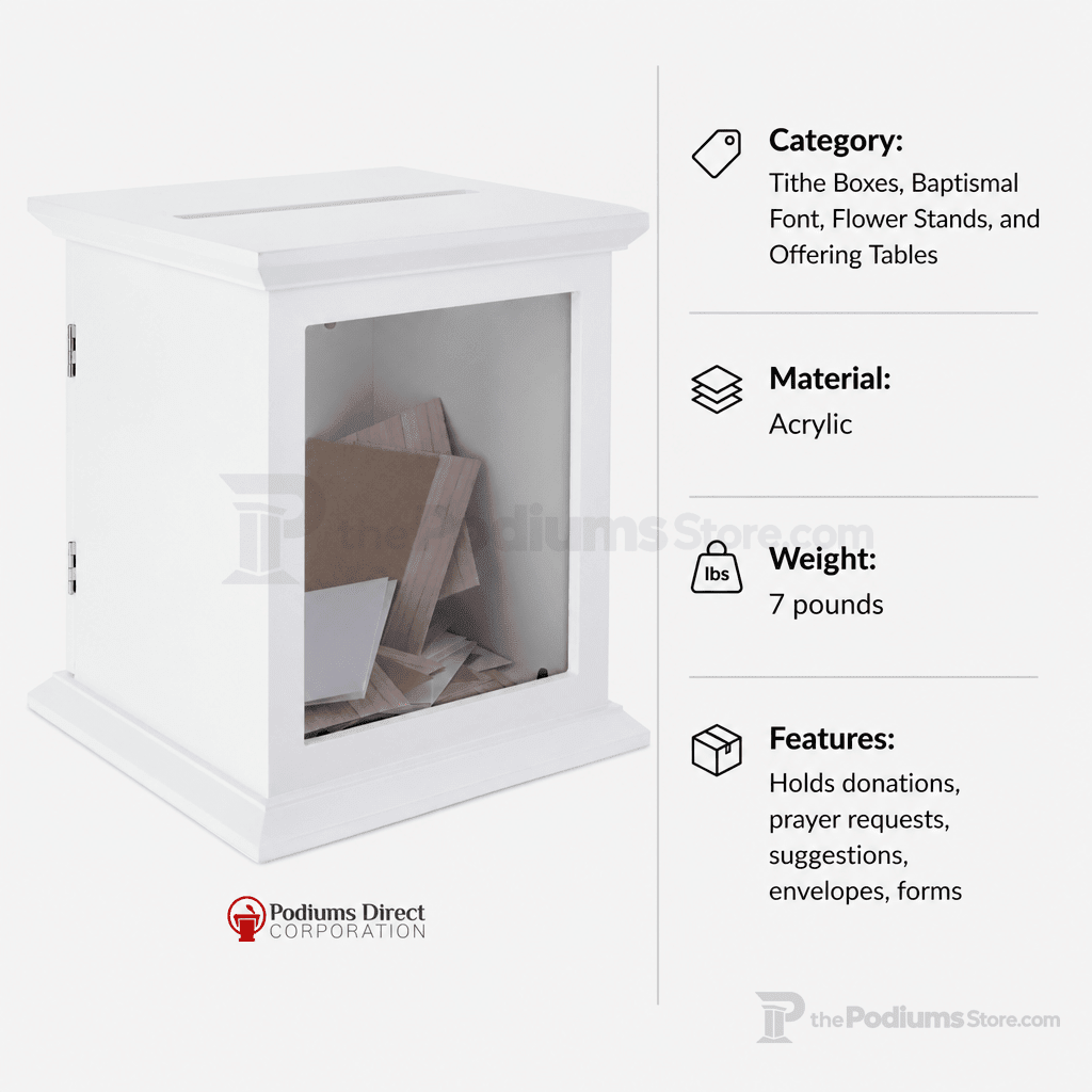 White Tithe & Prayer Box with Acrylic Window Tithe & Prayer Box FDGWCBWHT - thePodiumsStore