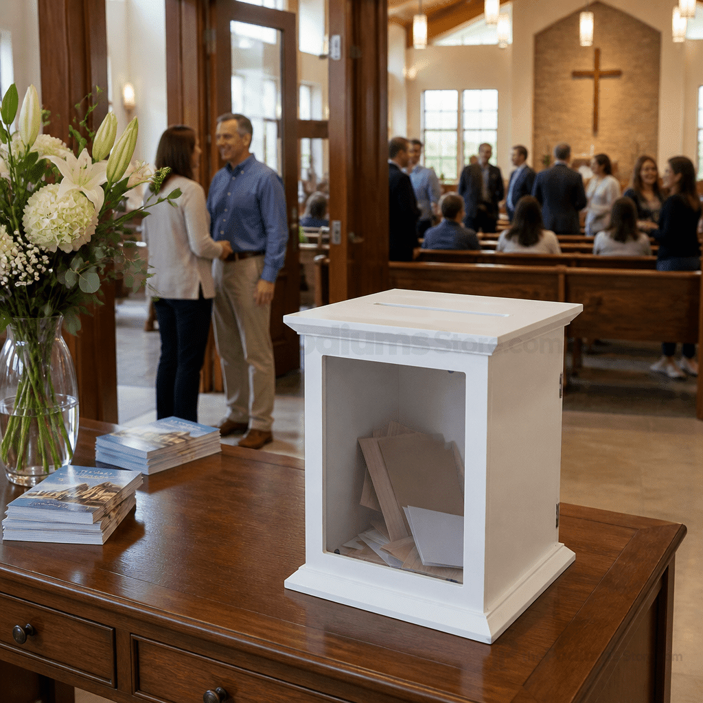 White Tithe & Prayer Box with Acrylic Window Tithe & Prayer Box FDGWCBWHT - thePodiumsStore