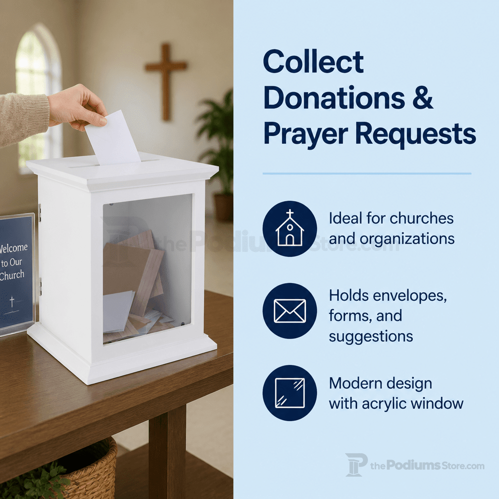 White Tithe & Prayer Box with Acrylic Window Tithe & Prayer Box FDGWCBWHT - thePodiumsStore