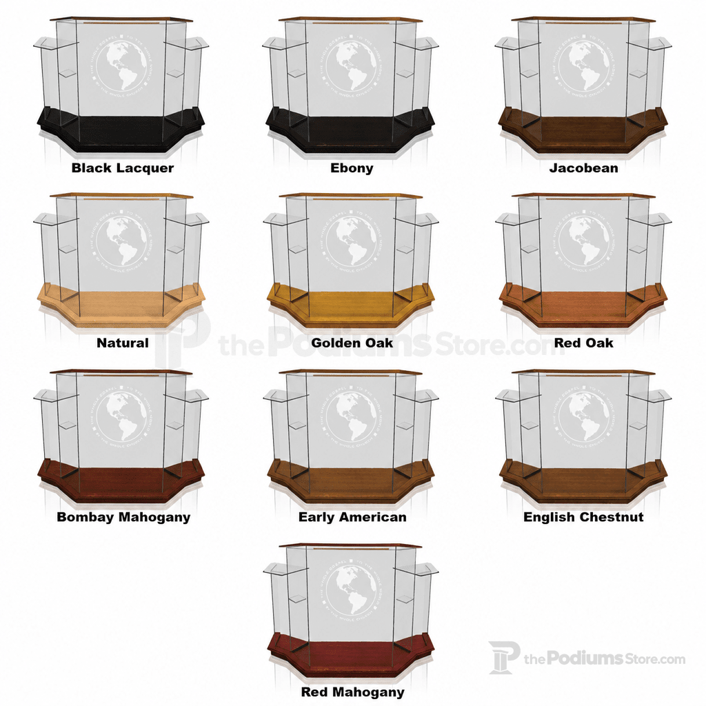 Winged Curved Glass Church Pulpit (PS-NC8WC) Glass Pulpit NC8WC Black Lacquer - thePodiumsStore