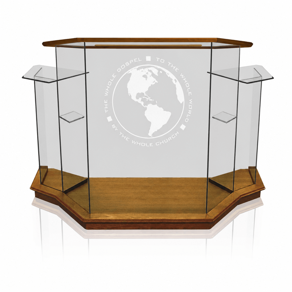 Winged Curved Glass Church Pulpit (PS-NC8WC) Glass Pulpit NC8WC Black Lacquer - thePodiumsStore