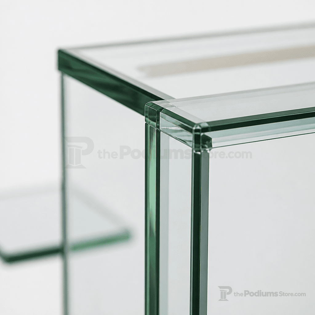Winged Curved Glass Church Pulpit (PS-NC8WC) Glass Pulpit NC8WC Black Lacquer - thePodiumsStore