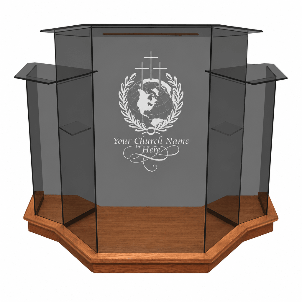 Winged Glass Church Pulpit (PS-NC1) Glass Pulpit NC1 Black Lacquer - thePodiumsStore