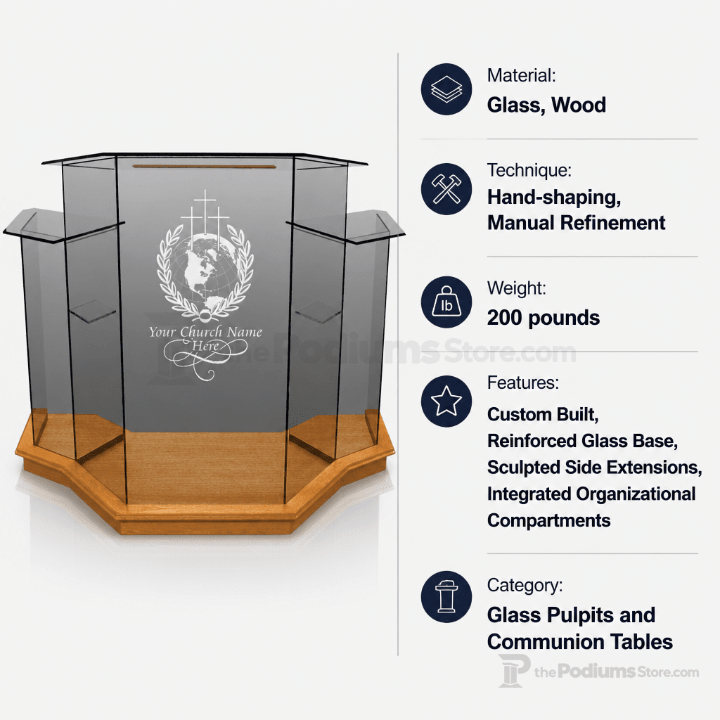 Winged Glass Church Pulpit (PS-NC1) Glass Pulpit NC1 Black Lacquer - thePodiumsStore