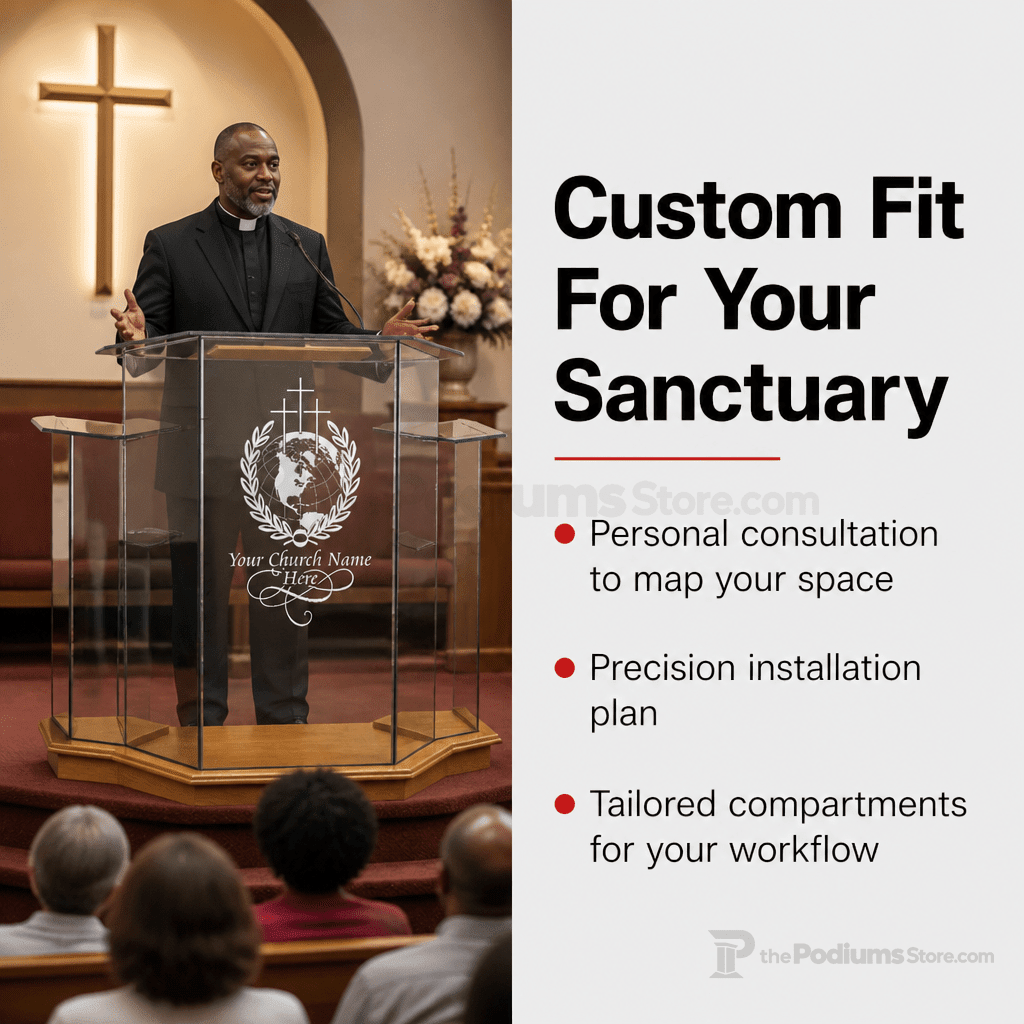 Winged Glass Church Pulpit (PS-NC1) Glass Pulpit NC1 Black Lacquer - thePodiumsStore