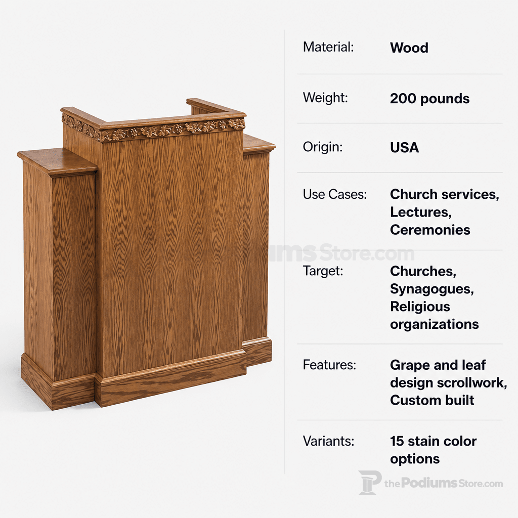 Winged Scrollwork Wood Church Pulpit (PS-500W) Church Wood Pulpit NO 500W Light Oak 35 - thePodiumsStore