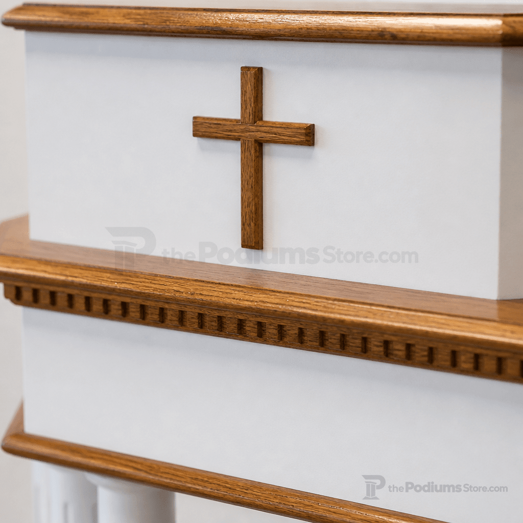 Winged Wood & Acrylic Church Pulpit (PS-830W) Wood & Acrylic Pulpit 830W Light Oak 35 - thePodiumsStore