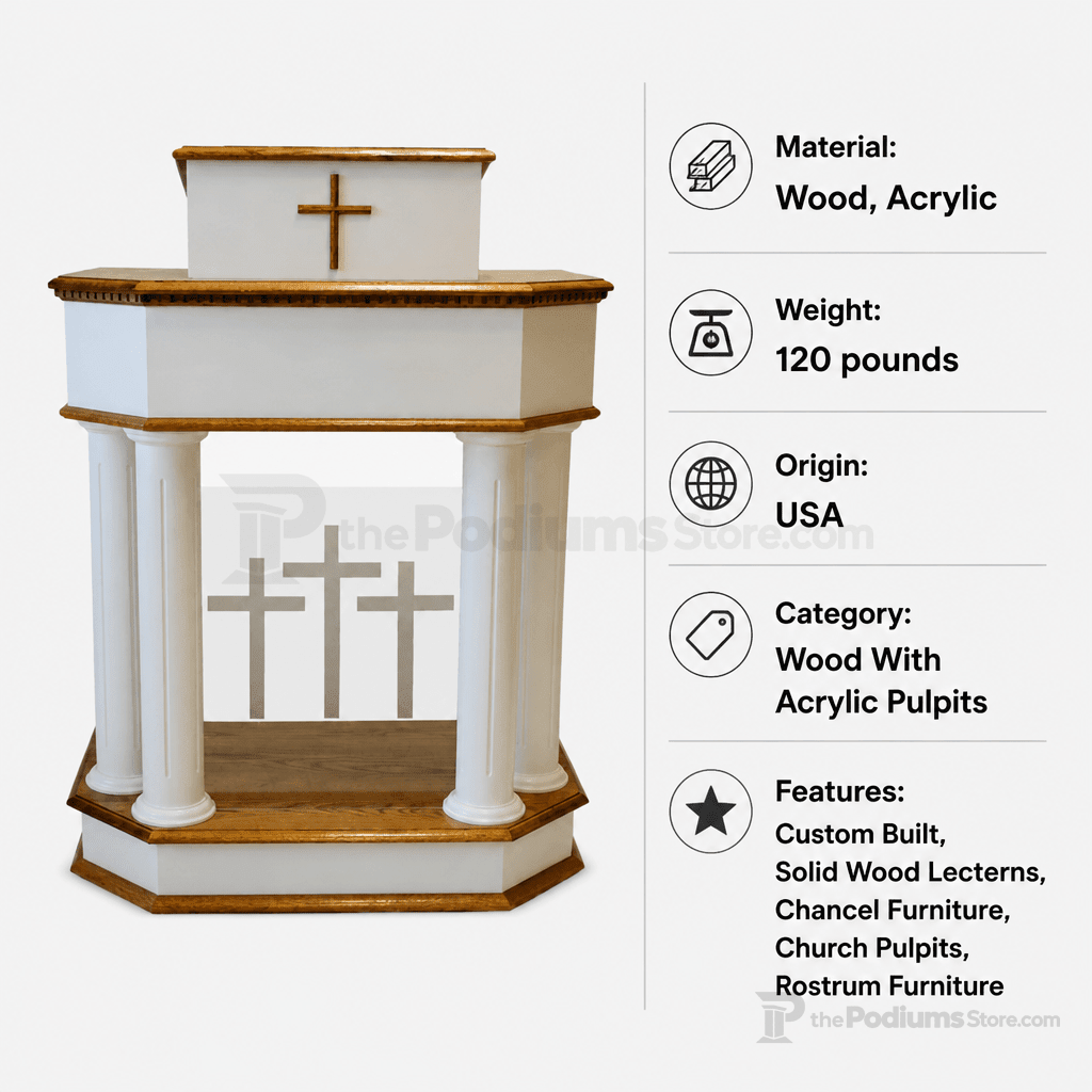 Winged Wood & Acrylic Church Pulpit (PS-830W) Wood & Acrylic Pulpit 830W Light Oak 35 - thePodiumsStore
