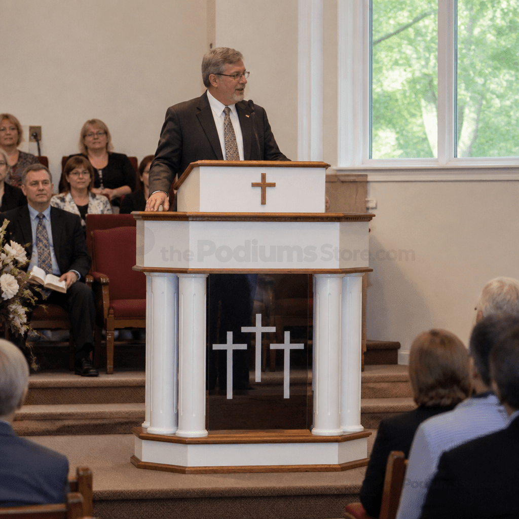 Winged Wood & Acrylic Church Pulpit (PS-830W) Wood & Acrylic Pulpit 830W Light Oak 35 - thePodiumsStore