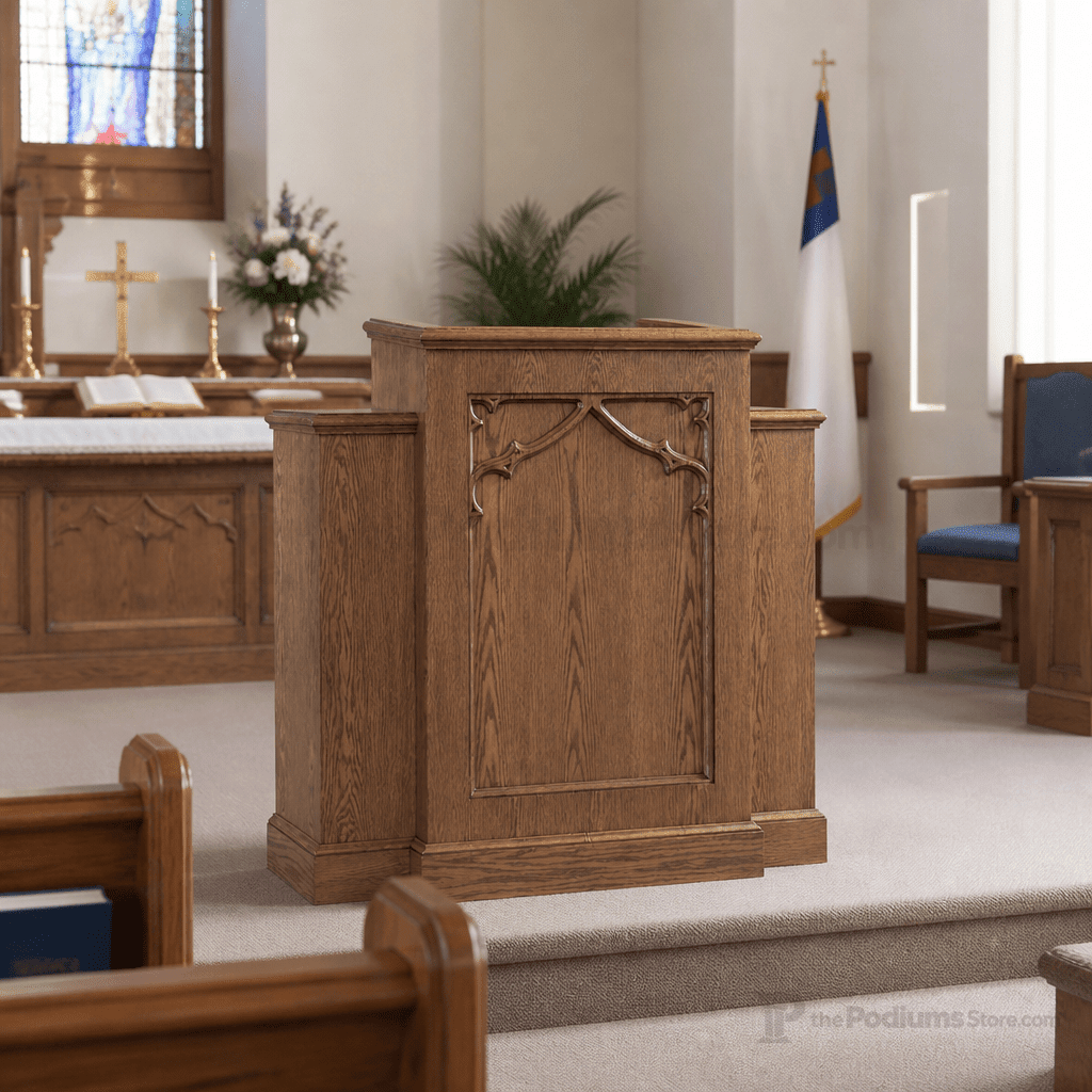 Winged Wood Church Pulpit (PS-200W) Church Wood Pulpit NO 200W Light Oak 35 - thePodiumsStore