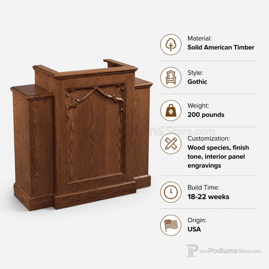 Winged Wood Church Pulpit (PS-200W) Church Wood Pulpit NO 200W Light Oak 35 - thePodiumsStore