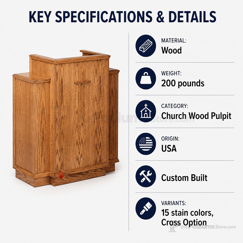 Winged Wood Church Pulpit (PS-400W) Church Wood Pulpit NO 400W Light Oak 35 No Cross - thePodiumsStore