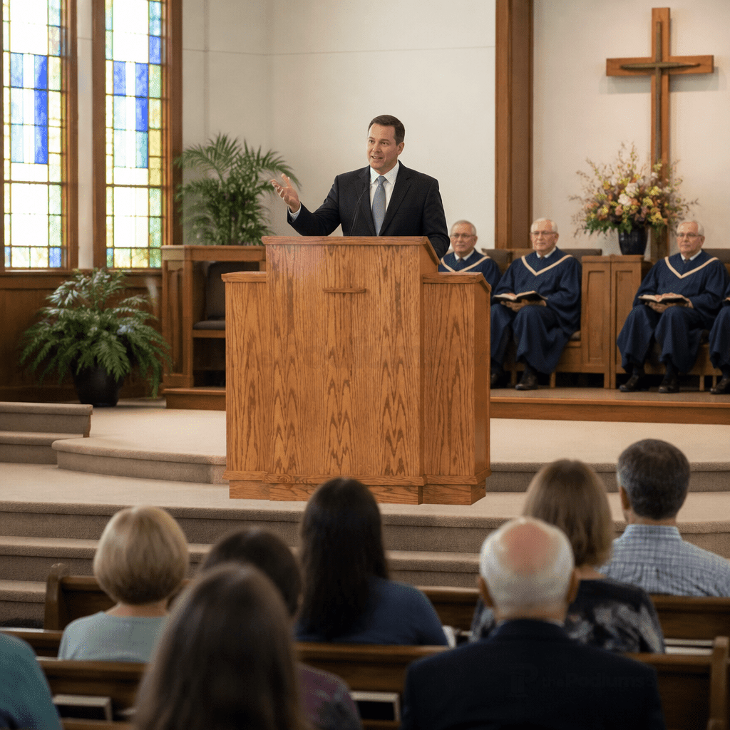 Winged Wood Church Pulpit (PS-400W) Church Wood Pulpit NO 400W Light Oak 35 No Cross - thePodiumsStore