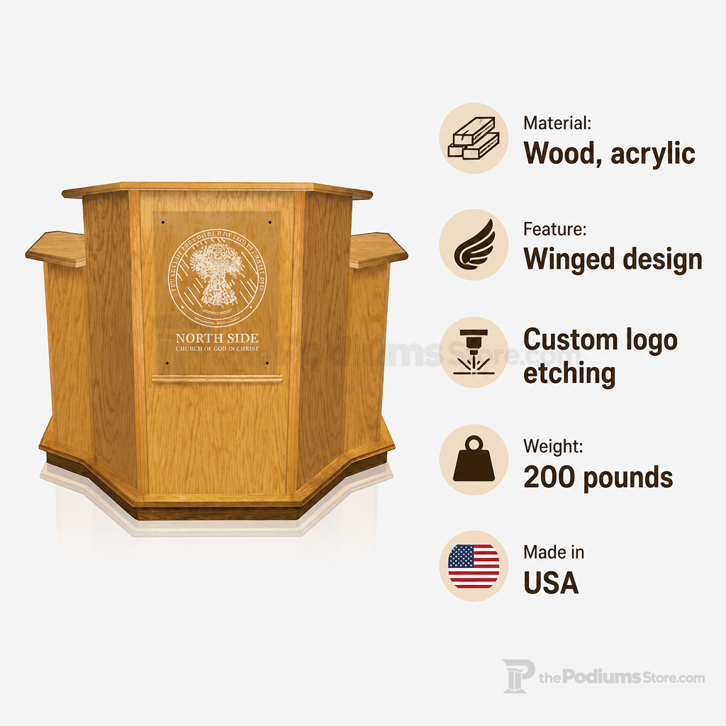 Winged Wood Church Pulpit (PS-NC1W) Church Wood Pulpit NC1W Light Oak 35 - thePodiumsStore