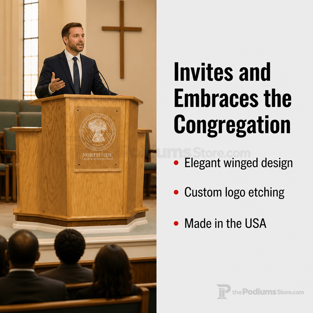 Winged Wood Church Pulpit (PS-NC1W) Church Wood Pulpit NC1W Light Oak 35 - thePodiumsStore