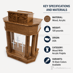 Wood & Acrylic Church Pulpit (PS-830) Wood & Acrylic Pulpit 830 Light Oak 35 - thePodiumsStore