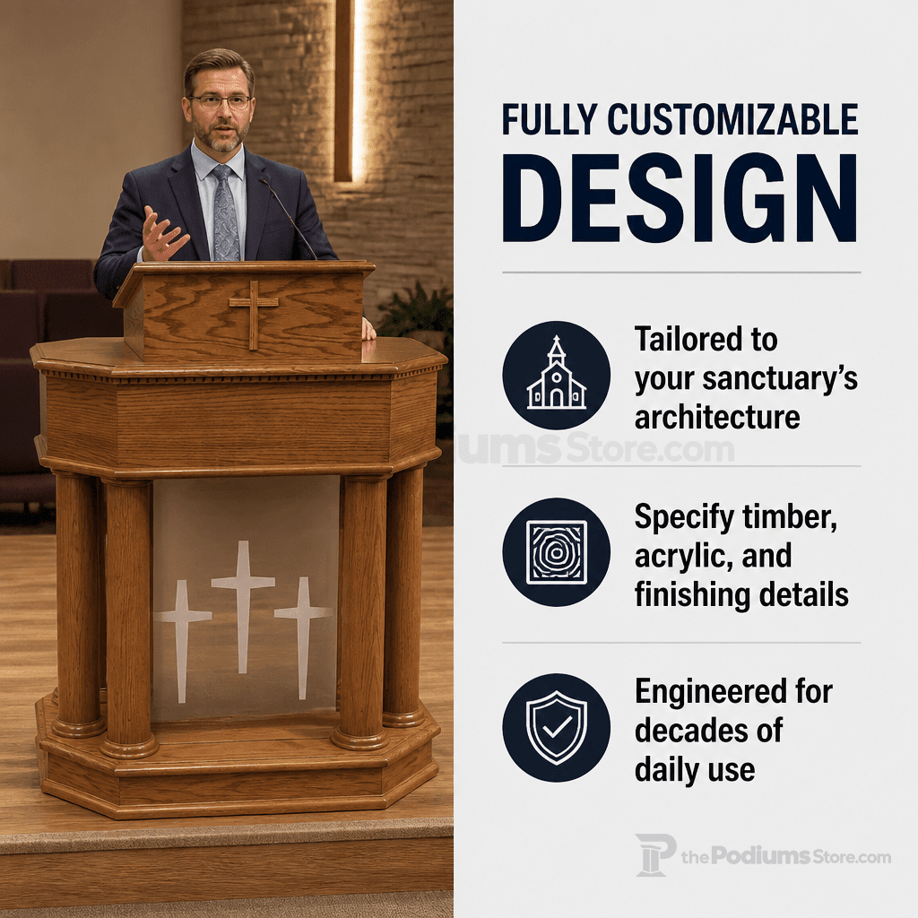 Wood & Acrylic Church Pulpit (PS-830) Wood & Acrylic Pulpit 830 Light Oak 35 - thePodiumsStore