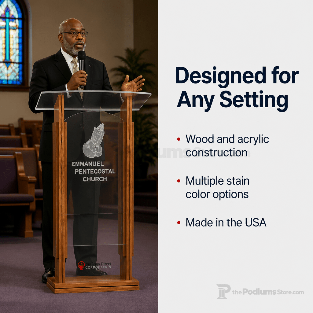 Wood & Acrylic Church Pulpit (PS-P104) Wood & Acrylic Pulpit P104 Light Oak 35 No Routed Cross - thePodiumsStore