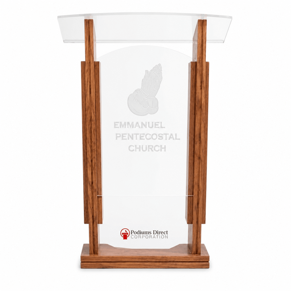 Wood & Acrylic Church Pulpit (PS-P104) Wood & Acrylic Pulpit P104 Light Oak 35 No Routed Cross - thePodiumsStore
