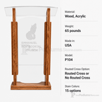 Wood & Acrylic Church Pulpit (PS-P104) Wood & Acrylic Pulpit P104 Light Oak 35 No Routed Cross - thePodiumsStore