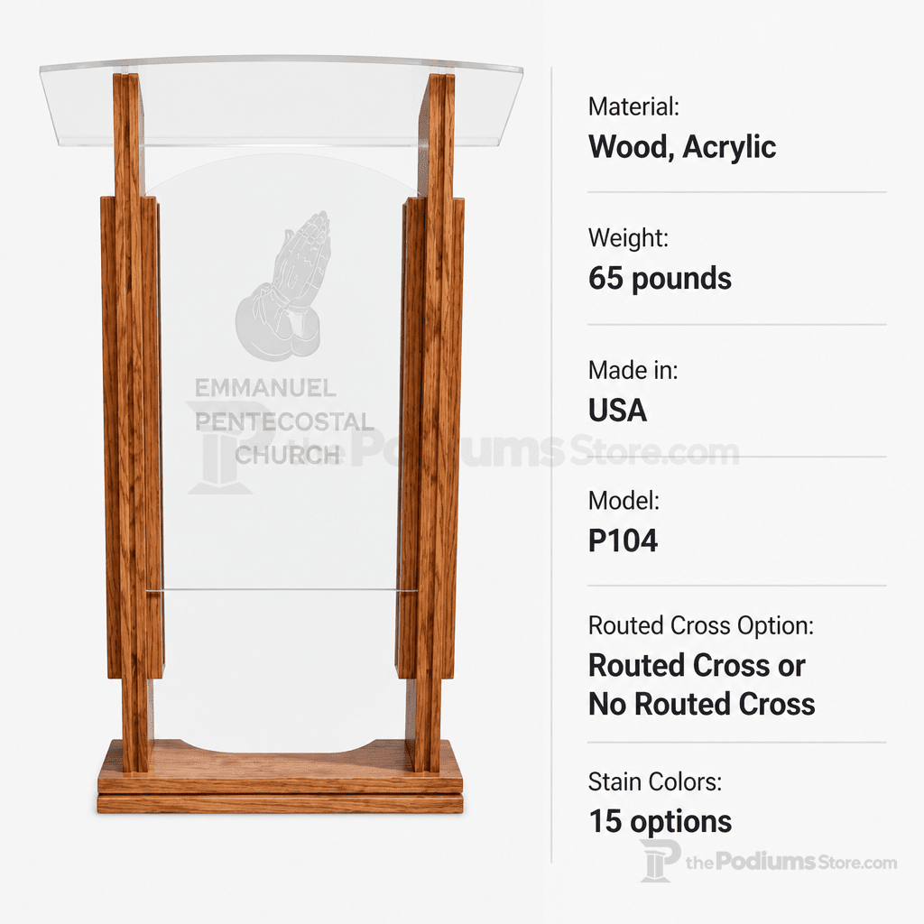 Wood & Acrylic Church Pulpit (PS-P104) Wood & Acrylic Pulpit P104 Light Oak 35 No Routed Cross - thePodiumsStore