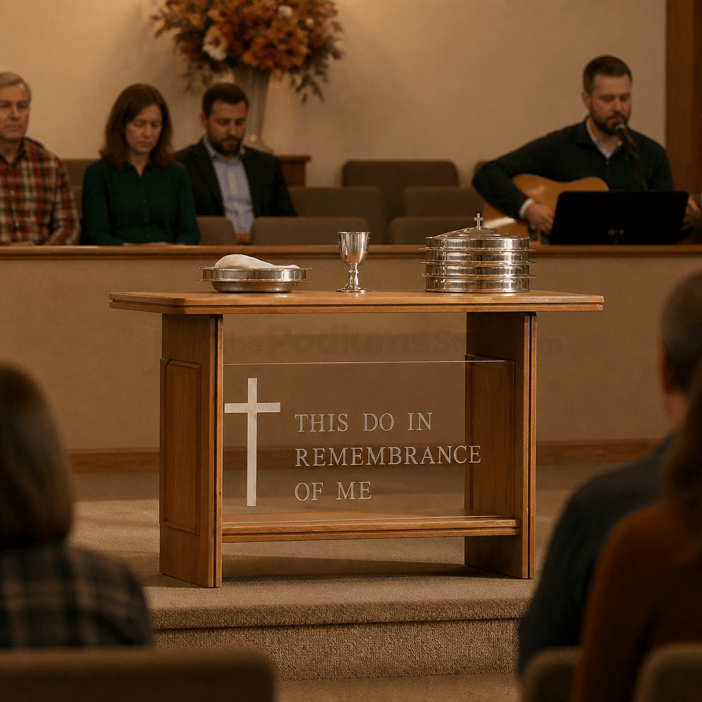 Wood & Acrylic Communion Table (PS-P204) Communion Table P204 Light Oak 35 No Routed Cross - thePodiumsStore
