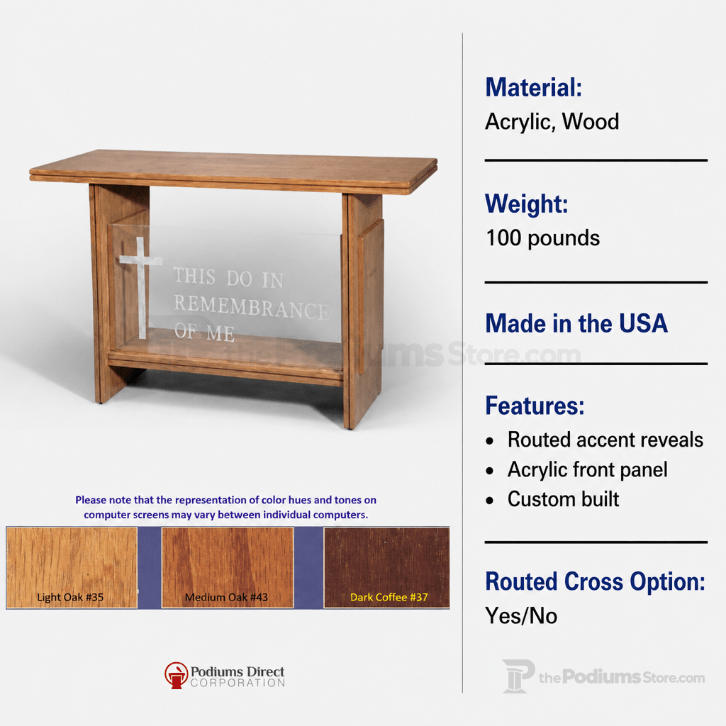Wood & Acrylic Communion Table (PS-P204) Communion Table P204 Light Oak 35 No Routed Cross - thePodiumsStore