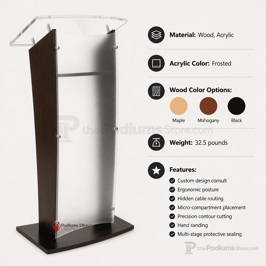Wood & Acrylic Public Speaking Stand Wood & Acrylic Pulpit CVWDLCTMPF Frosted Maple - thePodiumsStore