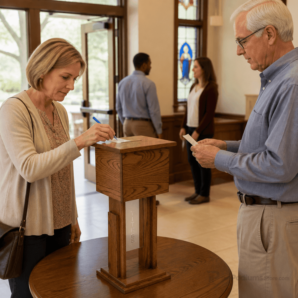 Wood & Acrylic Tithe & Prayer Box (PS-719) Tithe & Prayer Box 719 Light Oak 35 - thePodiumsStore