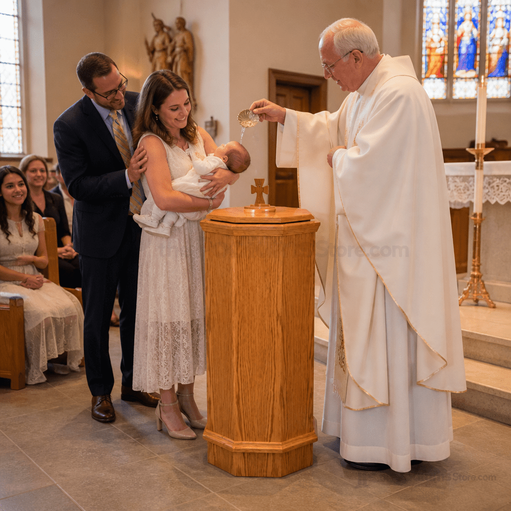 Wood Baptismal Font (PS-400) Baptismal Font NO 400F Light Oak 35 - thePodiumsStore