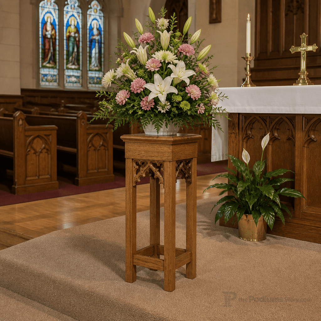 Wood Church Flower Stand (PS-200F) Flower Stand NO 200F Light Oak 35 - thePodiumsStore
