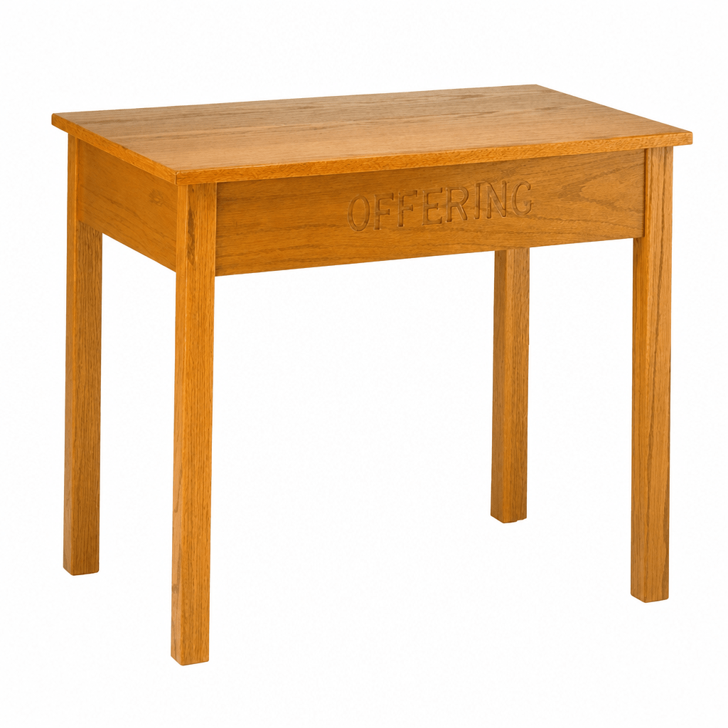 Wood Offering Table with Storage Drawer & Inscription (PS-TOT-448) Offering Table TOT-448 Light Oak 35 - thePodiumsStore