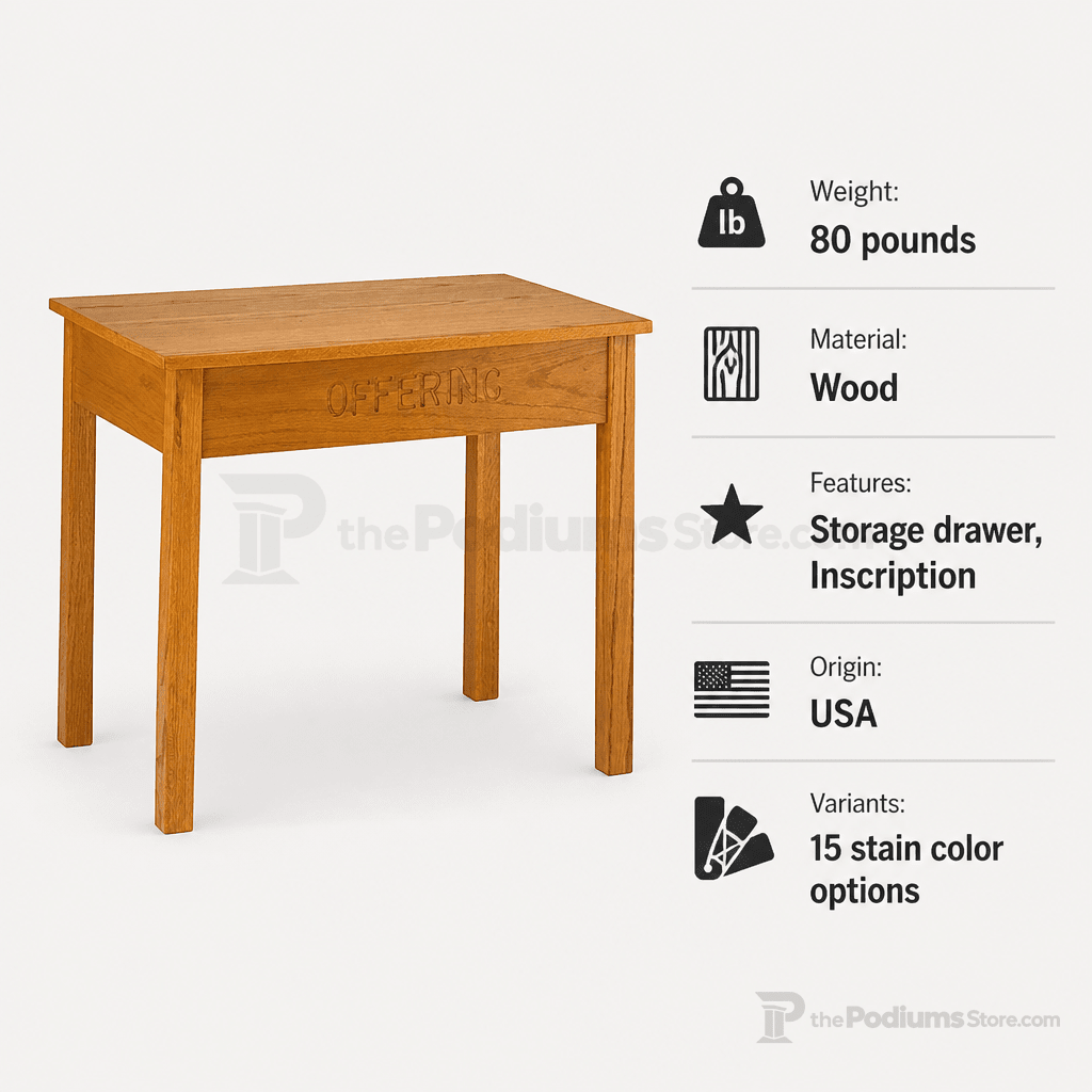 Wood Offering Table with Storage Drawer & Inscription (PS-TOT-448) Offering Table TOT-448 Light Oak 35 - thePodiumsStore